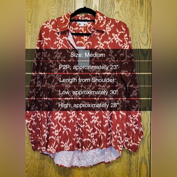 Knox Rose Women Button-Down Shirt, Hi-Low, Hem Pocket Deep-Red, Western Boho NWT - Picture 10 of 14